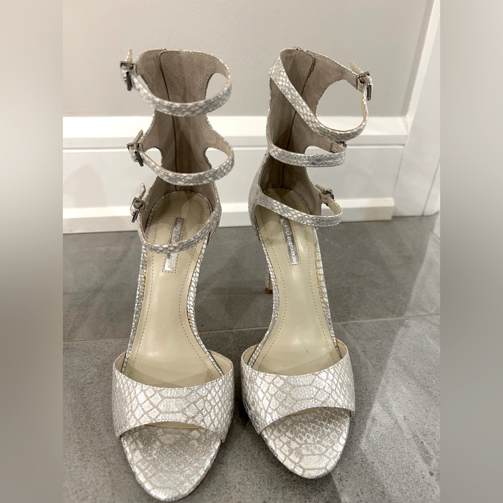 BCBGeneration silver stilettos